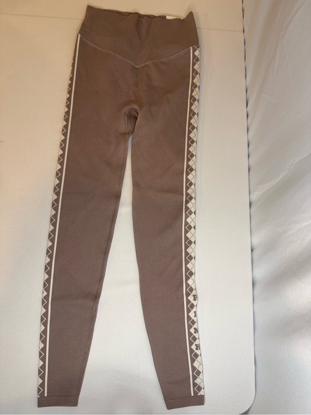 PINK Victoria's Secret Brown Leggings with Cream Diamond Side Stripe